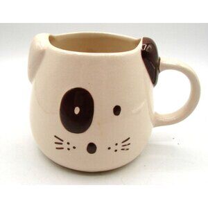 World Market 3D Dog Puppy Coffee Tea Mug Cup Paw Print Spot Ceramic Cream Brown